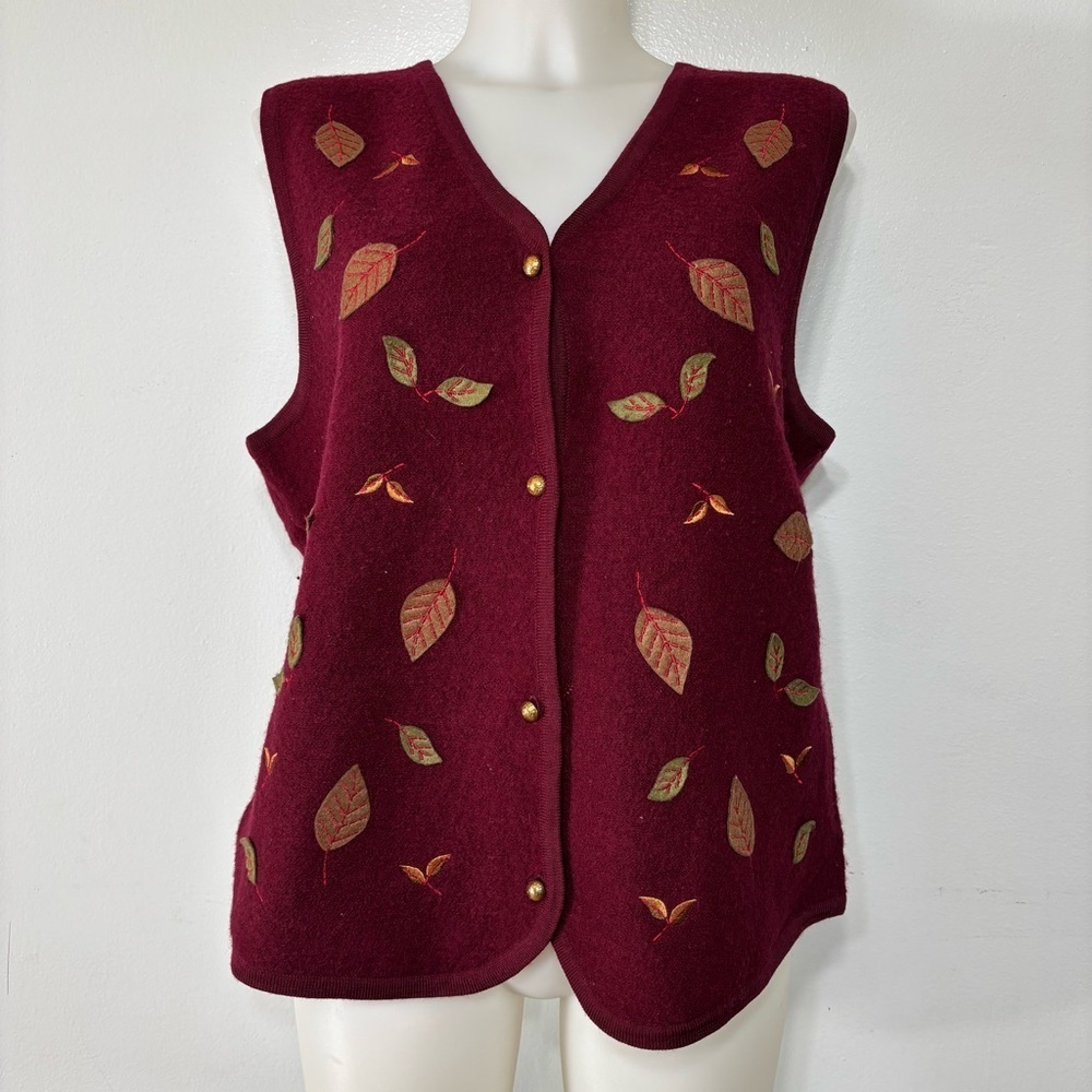 Classic Elements Maroon Fall Leaves Embroidered 1… - image 1